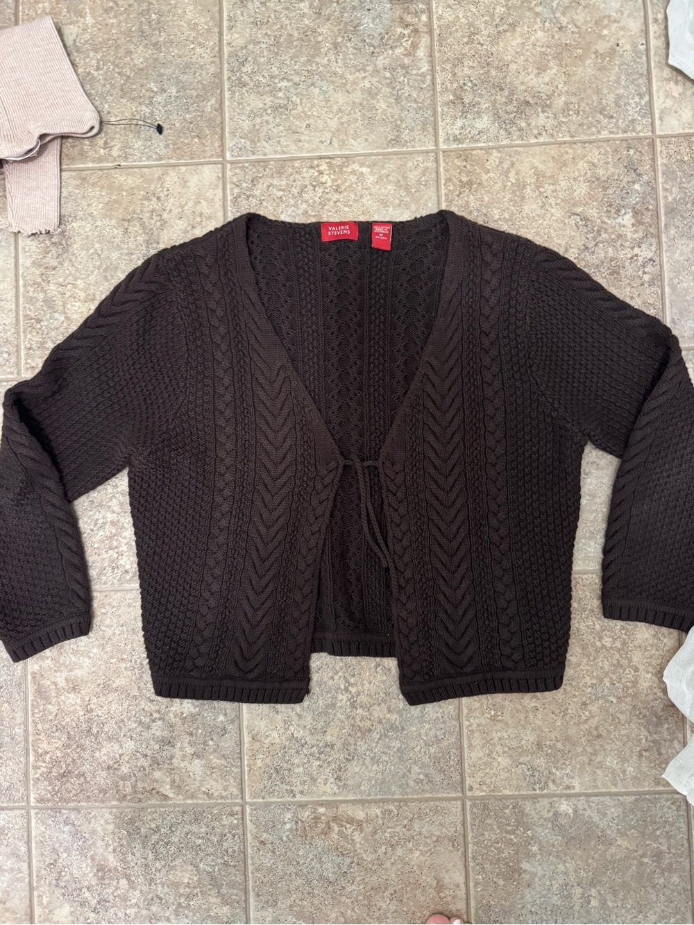 100% cotton Brown Cable Knit Tie-Front Sweater Cardigan